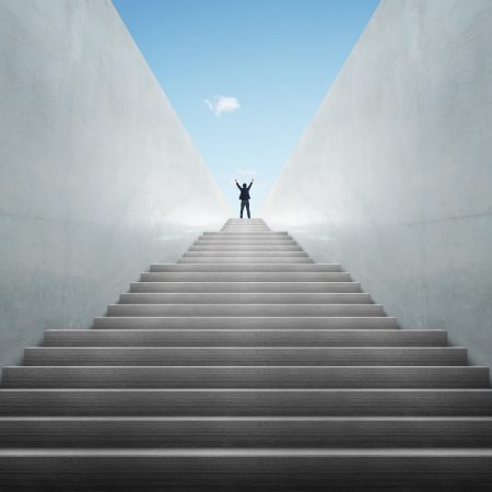 Personal development, personal and career growth, progress and potential concepts. Coach (human resources officer, manager, mentor) motivate employee to growth.